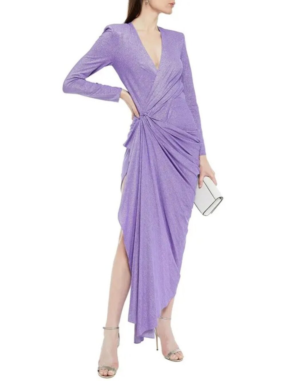 Redemption Draped Long Dress in Metallic Purple